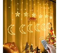 Tenda Luminosa Stella Luna 138 LED, Luci Tenda 5,5M 8 Modalità Funzione Memoria Catena Luminosa Esterno/Interno con Spina, Impermeabile IP65 con Telecomando Temporizzato, Per Camere, Balconi, Natale