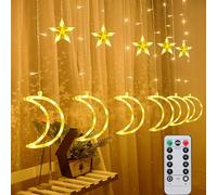 Tenda Luminosa Stella Natale Catena Luminosa, 6 Lune 6 Stelle 126LED Luci Tenda Natale Interno 8 Modalità Impermeabile Finestre Luci Decorative per Ramadan Natale Nozze Giardino Decorazione Ramadan