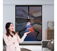 Tenda Magnetica 85 x 77 cm Chiusura Automatica, Rete Fine, Zanzariera Magnetica per Porta con Nastro Adesivo, Installazione Facile per Porta Finestra Balcone Soggiorno, Nero