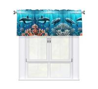 Tenda mantovana alla moda con balene sotto il mare, 137 x 45 cm, adatta per camera da letto, cucina e balcone, decorazione oscurante per la privacy
