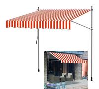 Tenda manuale retrattile 250 x 120 cm, tettoia per patio, senza foratura, parasole a manovella, per giardino, cortile, balcone, soluzione per riparo esterno rosso bianco