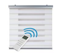 Tenda motorizzata Giorno e Notte Plus, Tenda a rullo a doppio velo con motore e comando. Tende motorizzate automatiche con batteria. Finiture in alluminio premium STORESDECO | Bianco, 100 x250cm