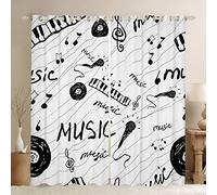 Tenda musicale in bianco e nero con note musicali, tende per finestra per ragazzi e ragazze, per bambini, per camera da letto, adolescenti, microfono musicale, dischi in vinile, trattamenti per fines