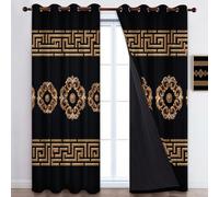Tenda Oro Scuro Oscurante con Occhielli, 2 Pannelli Arte Vintage Greca Geometrica Tende Oscuranti Per Interni Termiche Finestre Camera Da Letto e Soggiorno 75 x 166 cm (L x A)