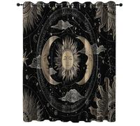 Tenda Oscurante 2 Pannelli Nero, Semplice Stelle Corpi Celesti Luna Tema Tende Oscuranti Per Soggiorno Camera Da Letto - 100L x 160A cm Termiche Protezione dal Freddo Interni Tenda Con Occhielli