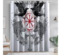 Tenda oscurante 70L x 145A cm (2 Pannelli), Tende termiche con occhielli per camera da letto Rune Vichinghe Minimaliste Motivo Tende da soggiorno Bianco