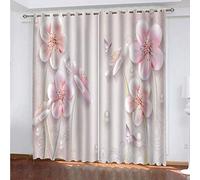 Tenda Oscurante Camera Da Letto Bambini Tende Finestre Soggiorno Moderne 2 Pezzi Stampa 3D Fiori Rosa E Bianchi E Farfalle Danzano Motivo Tende Oscuranti Termiche Isolanti Con Occhielli 280X260Cm