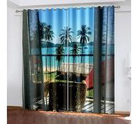 Tenda Oscurante Camera Da Letto Stampati In Vista Casa Al Mare 3D - Tende Oscuranti Per Salotto Cucina 2 Pannelli, Tenda Termica Isolante Con Occhielli Per Decorazione Da Finestra 270X244cm