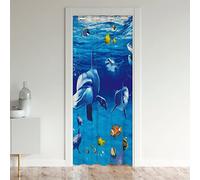 Tenda oscurante con delfino blu oceano marino a tema creature marine tenda porta privacy mare decorazione animali mare armadio copertura della porta tenda estate vacanza 132 x 203 cm 1 pannello