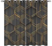 Tenda Oscurante con Occhielli 91.5L x 214A cm (2 Pannelli) Buio Tenda Poliestere Termica Isolante Insonorizzata Arte Geometrica a Nido D'Ape Tendaggi per Soggiorno Camera Da Letto Cucina