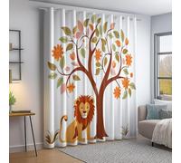 Tenda Oscurante da Interno Marrone - Cartone Animato Animale Giungla Tende Termiche con Occhielli, 75 L x 166 A cm (2 Pannelli) Tende Opache per Camera da Letto Cameretta dei Bambini