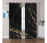 Tenda Oscurante Finestra 2 Pezzi L110 x A215 cm Trama di marmo nero oro Tende Oscuranti Camera da Letto Moderna con Anelli Finestra Cucina Soggiorno Decor Tende per Ragazze Ragazzo