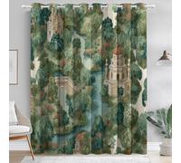 Tenda oscurante Fiume Retrò Architettura, Tende con occhielli termoisolanti, per finestre, soggiorno, camera da letto 140L x 145A cm (2 Pannelli), Verde
