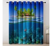 Tenda oscurante Isola Tropicale Naturale Pesce, Tende con occhielli termoisolanti, per finestre, soggiorno, camera da letto 140L x 145A cm (2 Pannelli), Blu