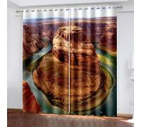 Tenda oscurante per finestra, tende in poliestere marrone verde paesaggio montagne e fiume 2 pannelli 487,7 x 243,8 cm