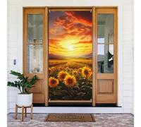 Tenda oscurante per porta di benvenuto, tende oscuranti per porte, tende per finestre, tramonto da sogno di un campo di girasole, portico stagionale, segno fotografico, sfondo da appendere alla parete