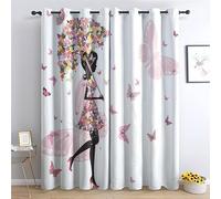 Tenda oscurante per ragazza con fiori di farfalla, tende termiche con occhielli, per soggiorno, camera da letto, finestra, motivo per bambini, adolescenti, set di 2 tende moderne per decorazione della