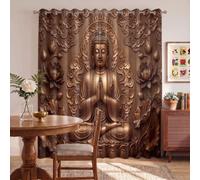Tenda Oscurante Religione di lusso Con Occhielli | Tende Oscuranti Termiche Isolanti Camera Da Letto, Statua di Buddha con loto in foglia d'oro Tende Soggiorno per Interni 2 Pannelli 117 X 137 cm