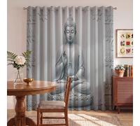 Tenda Oscurante Religione minimalista Con Occhielli | Tende Oscuranti Termiche Isolanti Camera Da Letto, Statua di Buddha con loto in meditazione Tende Soggiorno per Interni 2 Pannelli 140 X 220 cm