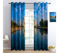 Tenda Oscurante Termica Isolante 75L x 166A cm Con Occhielli, Paesaggio Urbano Tenda Riduzione di Rumore e Calore in Camera da Letto Architettura In Marmo Castello Lago Per Interni Finestre Soggiorno