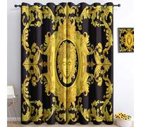 Tenda Oscurante Termica Isolante Oro Con Occhielli Per Camera Da Letto Personaggi fiori stile barocco Tende Soggiorno Oscuranti Per Interni Finestre 140L x 260A cm (2 Pannelli)