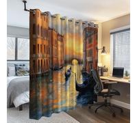 Tenda oscuranti 140L x 260A cm 2 pannelli, Morbido termoisolante e resistente al freddo Pittura A Olio Tramonto Architettura Ponte Fiume tende stampate Adatto per camera da letto soggiorno Colore