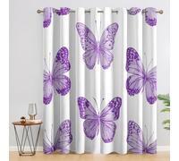 Tenda Oscuranti per Interno 2 Pezzi 3D Stampa Farfalle Viola Tende Termiche Isolanti con Occhielli Animali Volanti da Sogno Tende Oscuranti dal Pavimento al Soffitto L140 x A260 cm B.1887