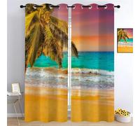 Tenda Oscuranti per Interno 2 Pezzi 3D Stampa Palme Tende Termiche Isolanti con Occhielli Paesaggio Marino Hawaiano Tende Oscuranti dal Pavimento al Soffitto L168 x A229 cm A.1511