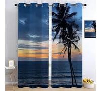 Tenda Oscuranti per Interno 2 Pezzi 3D Stampa Palme Tende Termiche Isolanti con Occhielli Paesaggio Marino Hawaiano Tende Oscuranti dal Pavimento al Soffitto L168 x A229 cm A.1487