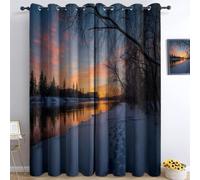 Tenda Oscuranti per Interno 2 Pezzi 3D Stampa Tramonto e Ruscelli Tende Termiche Isolanti con Occhielli Paesaggio Invernale Tende Oscuranti dal Pavimento al Soffitto L140 x A260 cm B.3569