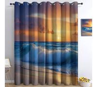 Tenda Oscuranti per Interno 2 Pezzi 3D Stampa Tramonto Tende Oscuranti Termiche Isolanti Camera da Letto Onde Dell'oceano Tende Soggiorno con Occhielli L132 x A240 cm A.2396