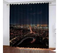 Tenda Oscuranti per Interno 2 Pezzi 3D Stampa Vista Notturna Tende Termiche Isolanti con Occhielli Paesaggio Urbano Tende Oscuranti dal Pavimento al Soffitto L168 x A229 cm A.1356