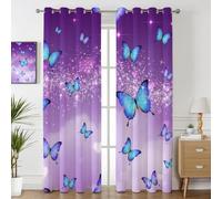 Tenda Oscuranti per Interno corte 2 Pezzi 3D Stampa Farfalla Blu Tende Termiche Isolanti Camera da Letto Animali Volanti Tende Soggiorno con Occhielli L117 x A138 cm B.1662