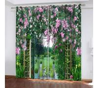 Tenda Oscuranti per Interno corte 2 Pezzi 3D Stampa Rose Rosa e Viola Tende Termiche Isolanti Camera da Letto Giardino Primaverile Tende Soggiorno con Occhielli L117 x A138 cm B.2030