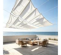 Tenda Parasole a Onda Retrattile 120 x 200 cm Personalizzabile, Regolabile, Protezione Dai Raggi Uv, Protezione Solare, Impermeabile Tenda da Sole a Onda Retrattile per Balcone Piscinae, Bianco