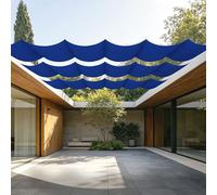 Tenda Parasole a Onda Retrattile 350 x 650 cm Regolabile Vele Parasole con Occhielli Resistente per Esterno, Terrazzo, Giardino, Balcone, Patio, Blu Scuro