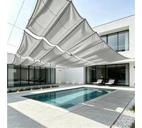 Tenda Parasole a Onda Retrattile 90 x 700 cm Regolabile, Resistente Agli Strappi, Impermeabile, Anti-Uv 98%, Protezione Solare Tenda da Sole a Onda, Pergola per Esterni, Giardino, Grigio Chiaro
