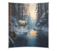 Tenda parasole da campeggio con alce vicino al fiume nella foresta, baldacchino da spiaggia, 320 x 280 cm