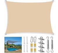 Tenda parasole da giardino resistente ai raggi UV con kit di fissaggio e 4 corde, parasole rettangolare/quadrato, per cortile, terrazza, aree gioco, beige (dimensioni: 3,6 x 3,6 m)