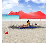 Tenda parasole da spiaggia Red Suricata per la famiglia - Protezione UV UPF50 - Tenda con 4 pali in alluminio, 4 ancoraggi per palo - Baldacchino per riparo grande e portatile - Gazebo Cabana