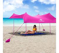 Tenda parasole da spiaggia Red Suricata per la famiglia - Protezione UV UPF50 - Tenda con 4 pali in alluminio, 4 ancoraggi per palo - Baldacchino per riparo grande e portatile - Gazebo Cabana