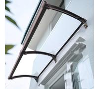 Tenda parasole per esterni, con staffe in metallo e canale di drenaggio, resistente ai raggi UV e impermeabile, per porte, patio e finestre (trasparente, 80 x 240 cm)