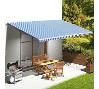 Tenda parasole per esterni, resistente ai raggi UV, 600 x 350 cm, colore blu e bianco, per terrazze, telo parasole, materiale di protezione solare