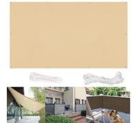 Tenda parasole per terrazzo, balcone, 135 x 950 cm, protezione UV e vento, giallo sabbia, con occhielli e cordino, per giardino ed esterno