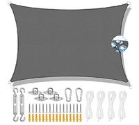 Tenda parasole quadrata, 3,5 x 3,5 m, protezione UV 95%, resistente alla polvere e al vento, include 4 corde, ideale per esterni, patio, giardino, feste, colore: grigio scuro