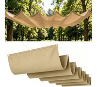 Tenda Parasole Retrattile 235 x 460 cm con Occhielli e Corda, Telo Parasole Rettangolare Impermeabile Antistrappo con Protezione UV Tenda da Sole per Esterno per Esterno, Cachi