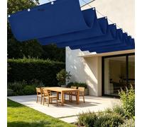 Tenda Parasole Retrattile 400 x 620 cm Protezione Raggi UV Tenda Parasole Terrazzo con Occhielli con Occhielli e Cordino per Terrazza, Pergola, Veranda, Giardino, Blu Scuro