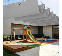 Tenda Parasole Retrattile 450 x 550 cm Senza Foratura Tenda da Sole Esterno con Occhielli con Occhielli e Cordino per Terrazza, Pergola, Veranda, Giardino, Grigio Chiaro