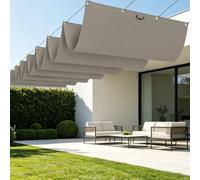 Tenda Parasole Retrattile 650 x 480 cm Impermeabile Vele Parasole con Occhielli Resistente per Terrazza, Pergola, Veranda, Giardino, Tortora