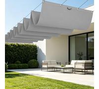 Tenda Parasole Retrattile 750 x 340 cm Impermeabile Vele Parasole con Occhielli Resistente per Terrazza, Pergola, Veranda, Giardino, Grigio Chiaro